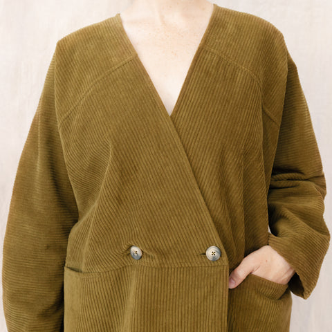 Corduroy Geometric Jacket - Dk. Olive