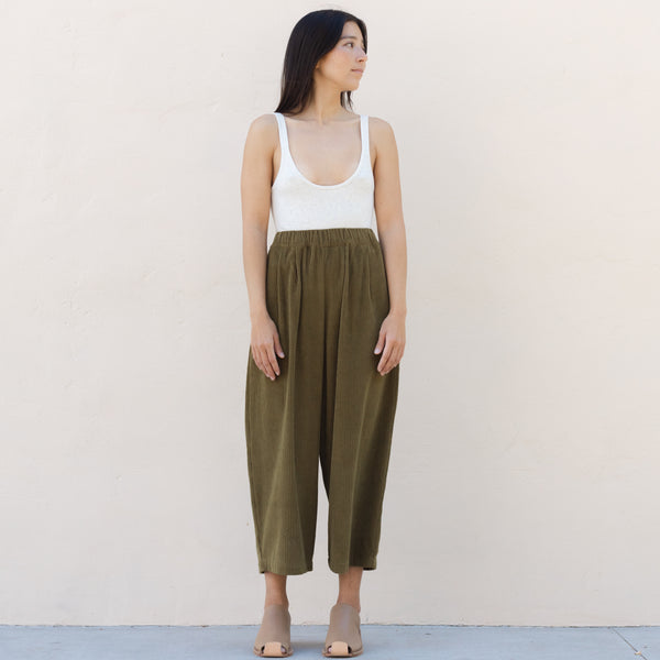 Corduroy Wide Pants - Dk. Olive