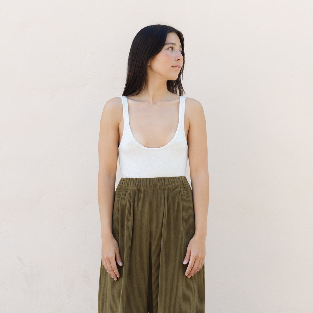 Corduroy Wide Pants - Dk. Olive