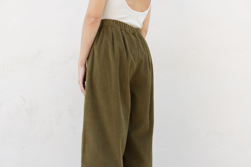 Corduroy Wide Pants - Dk. Olive