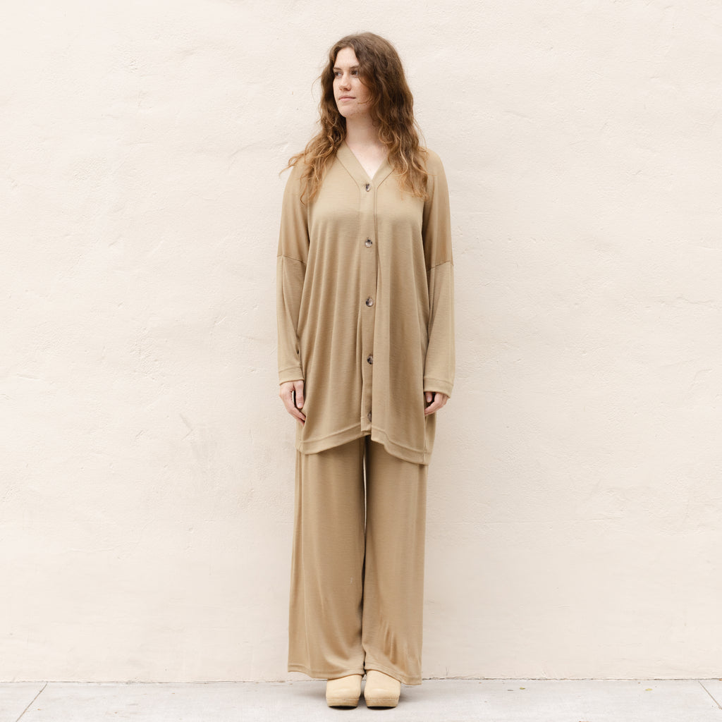 Wool Long Cardigan - Camel