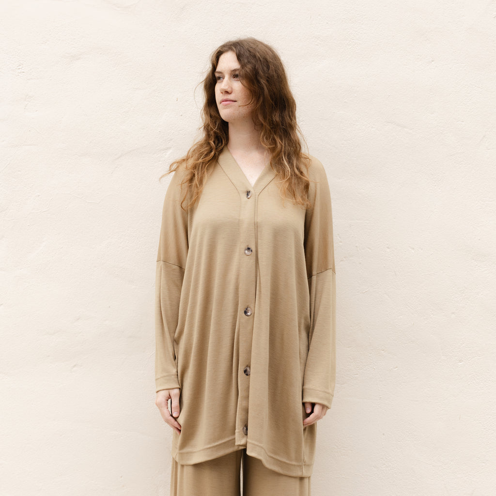 Wool Long Cardigan - Camel