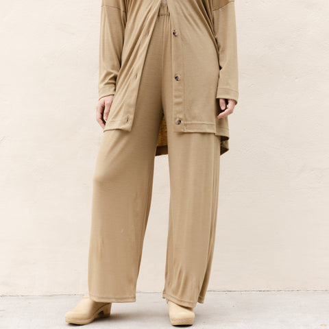 Wool Straight Pants - Camel