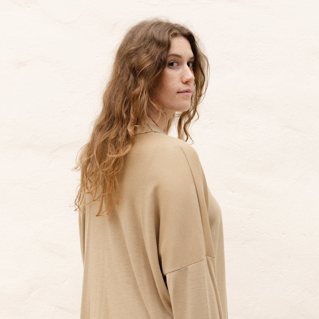 Wool Long Cardigan - Camel