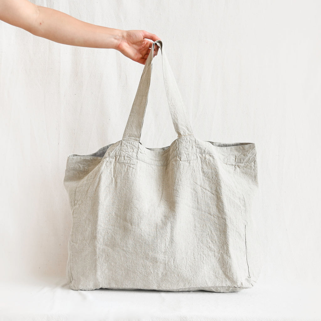 Linen Tote - Natural and Blue