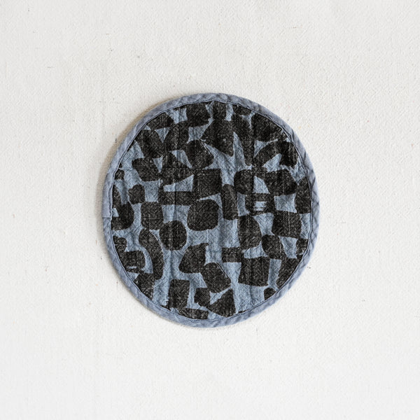 Round Potholder - Checks - Lentil/Stone Blue