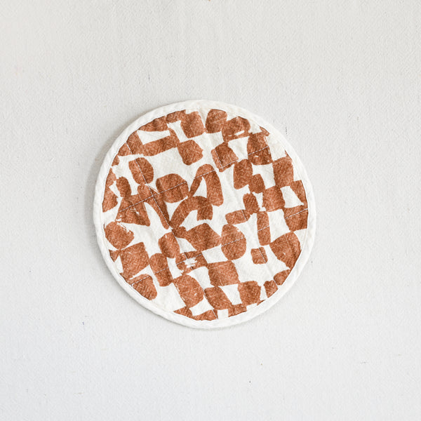 Round Potholder - Checks - Amber - Natural