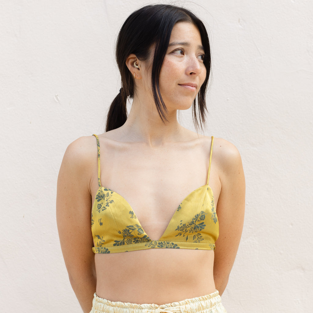 Bralette in Gold and Green Florals