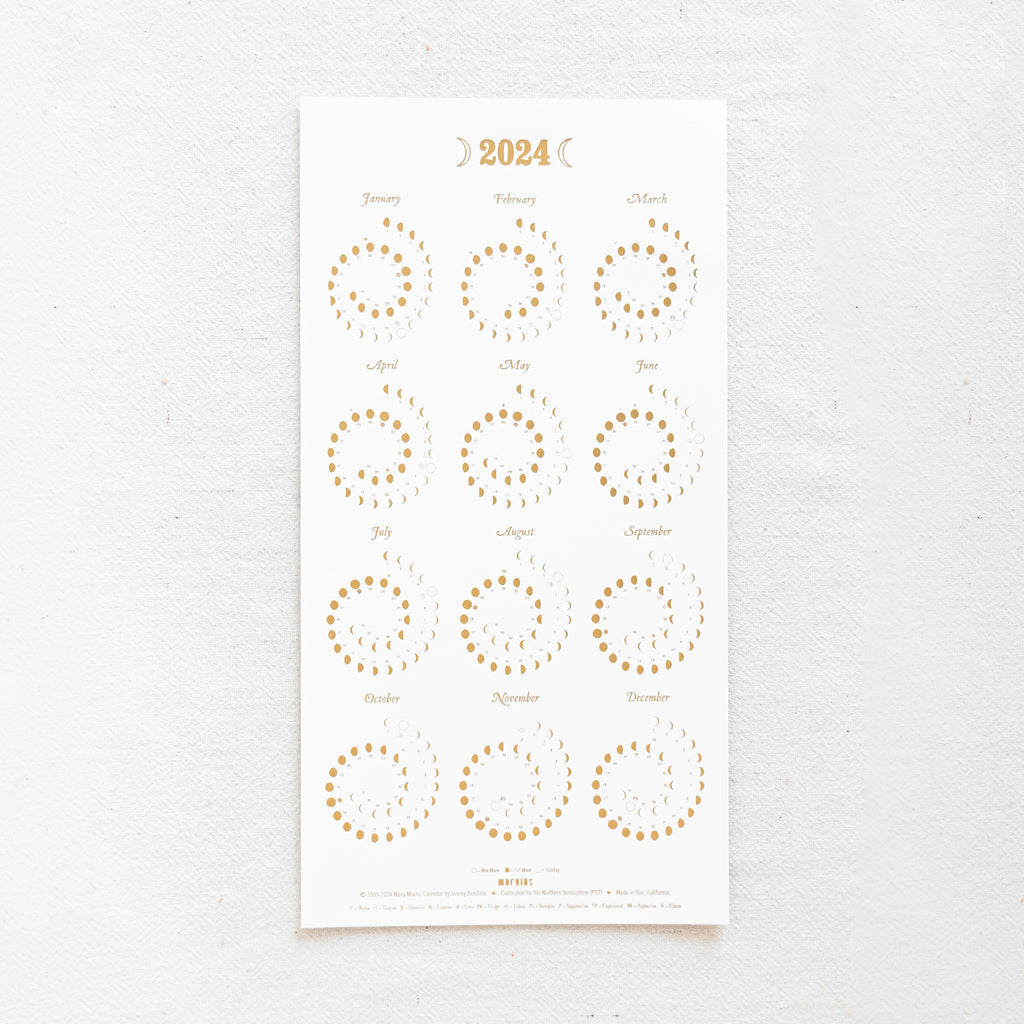 2024 Many Moons Calendar - Gold Foil on Pearl White