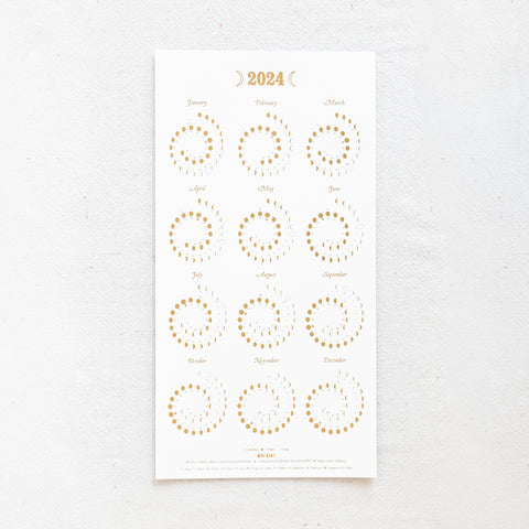 2024 Many Moons Calendar - Gold Foil on Pearl White