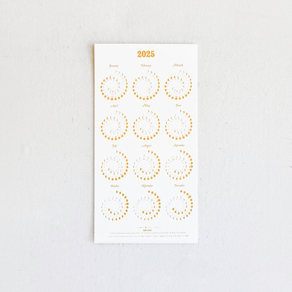 2025 Moon Calendar - Gold Foil/Pearl White