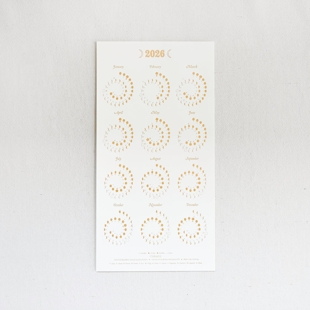 2026 Moon Calendar Gold Foil on Pearl White