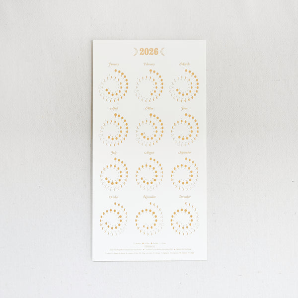 2026 Moon Calendar Gold Foil on Pearl White