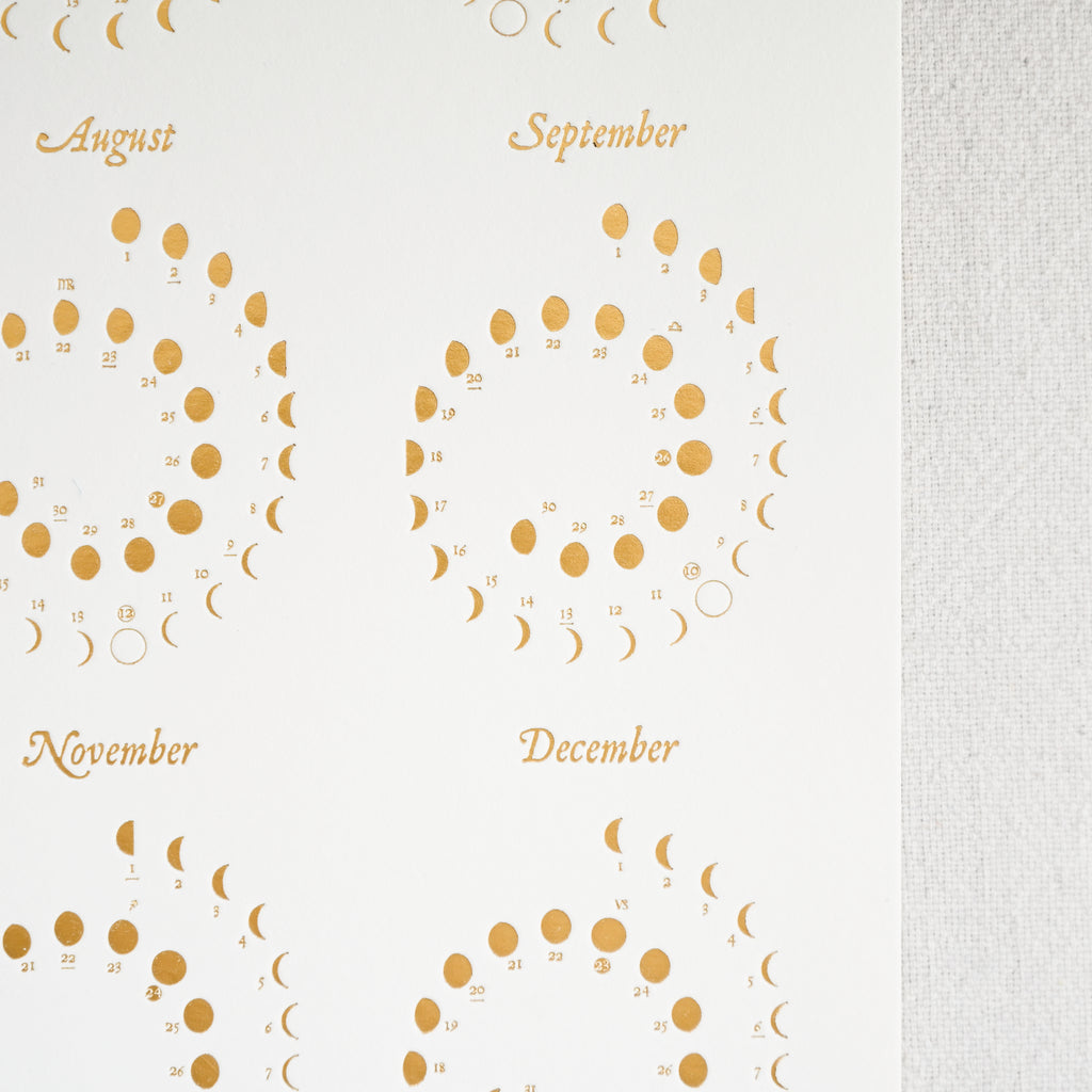2026 Moon Calendar Gold Foil on Pearl White