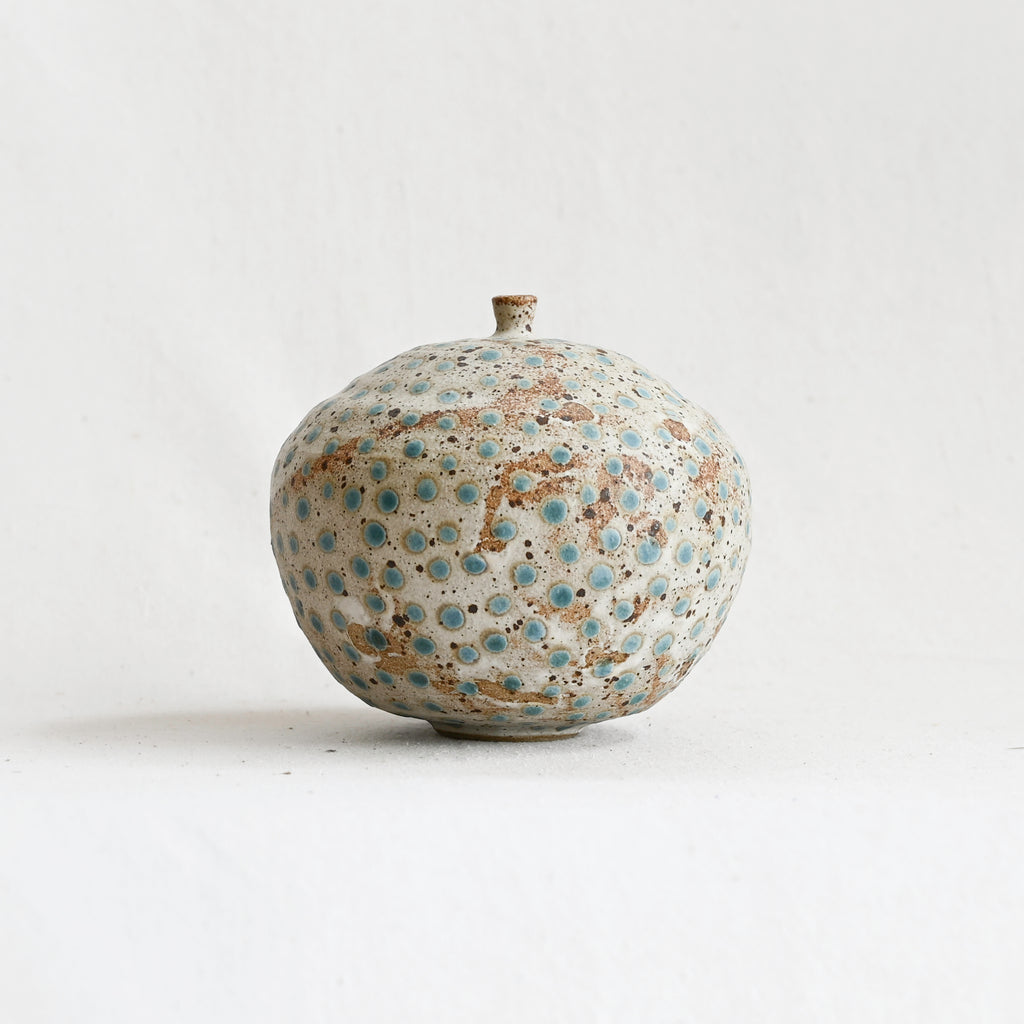 Cream Rust and Teal Polka Dot Weed Pot