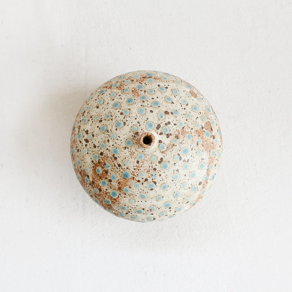Cream Rust and Teal Polka Dot Weed Pot
