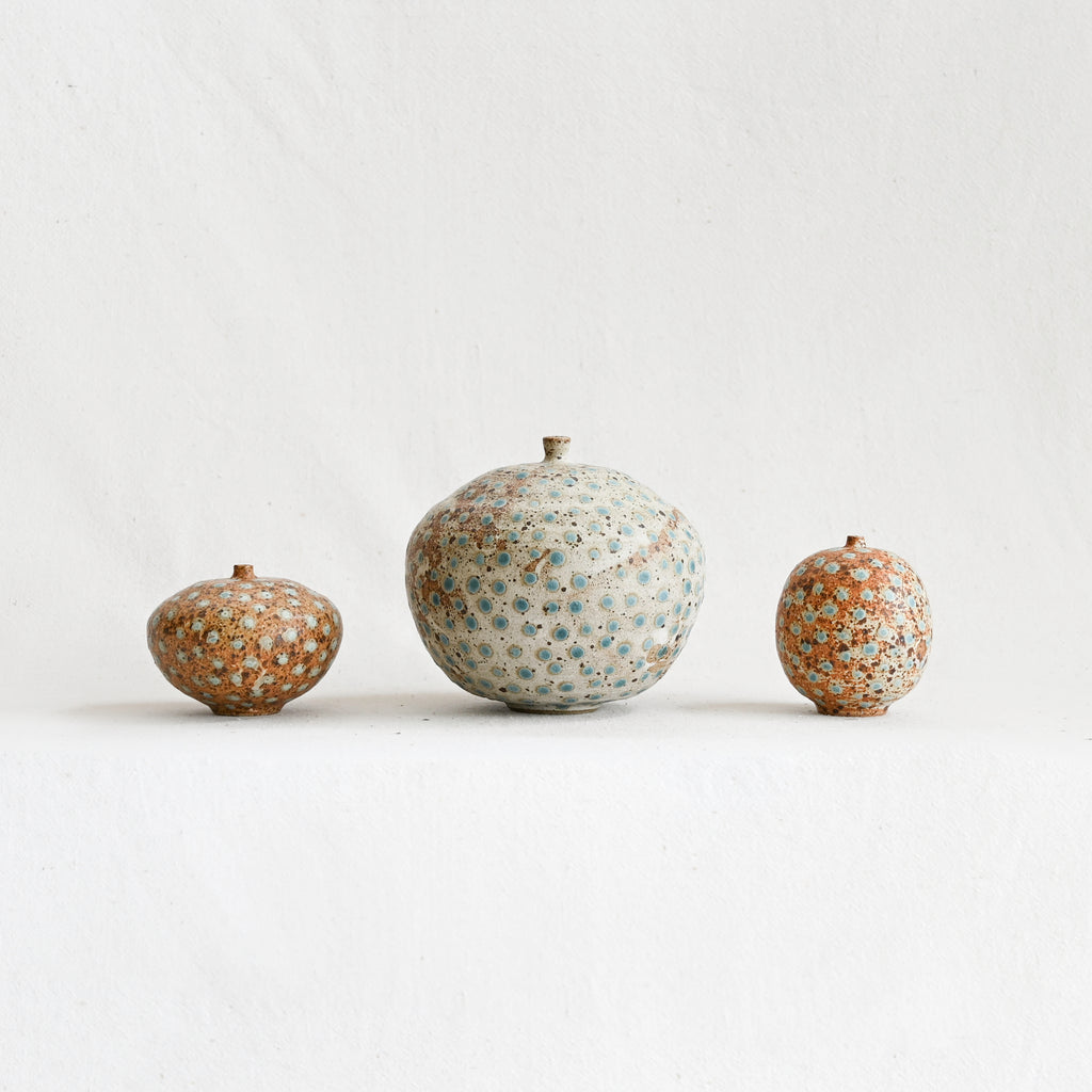 Cream Rust and Teal Polka Dot Weed Pot