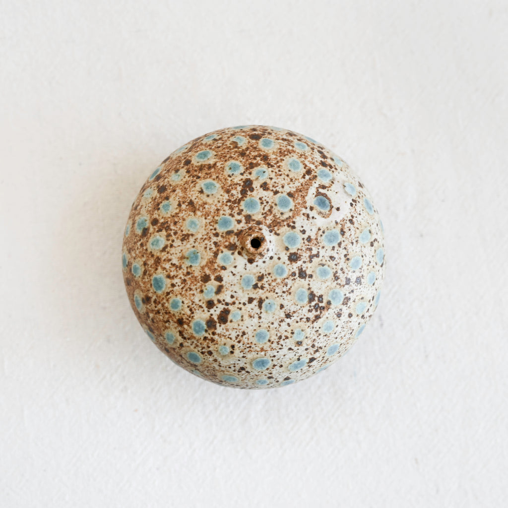 Weed Pot - Rust and Cream with Teal Dots