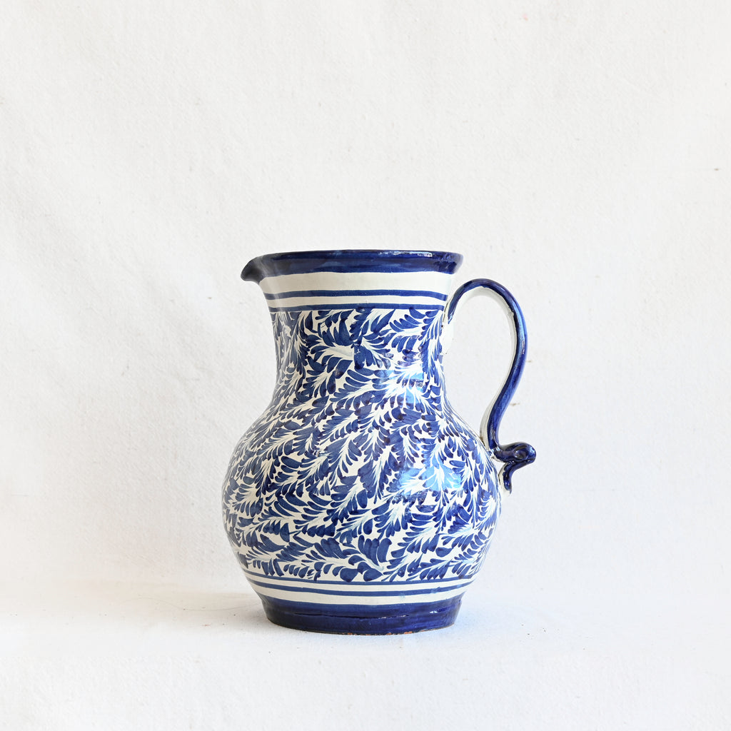 Vintage Ceramic Pitcher Hand Painted Blue and White