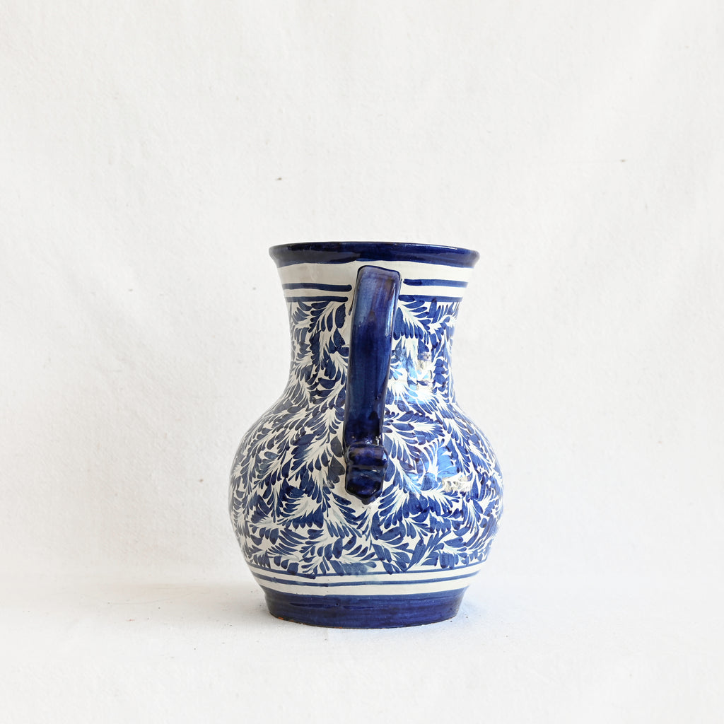 Vintage Ceramic Pitcher Hand Painted Blue and White