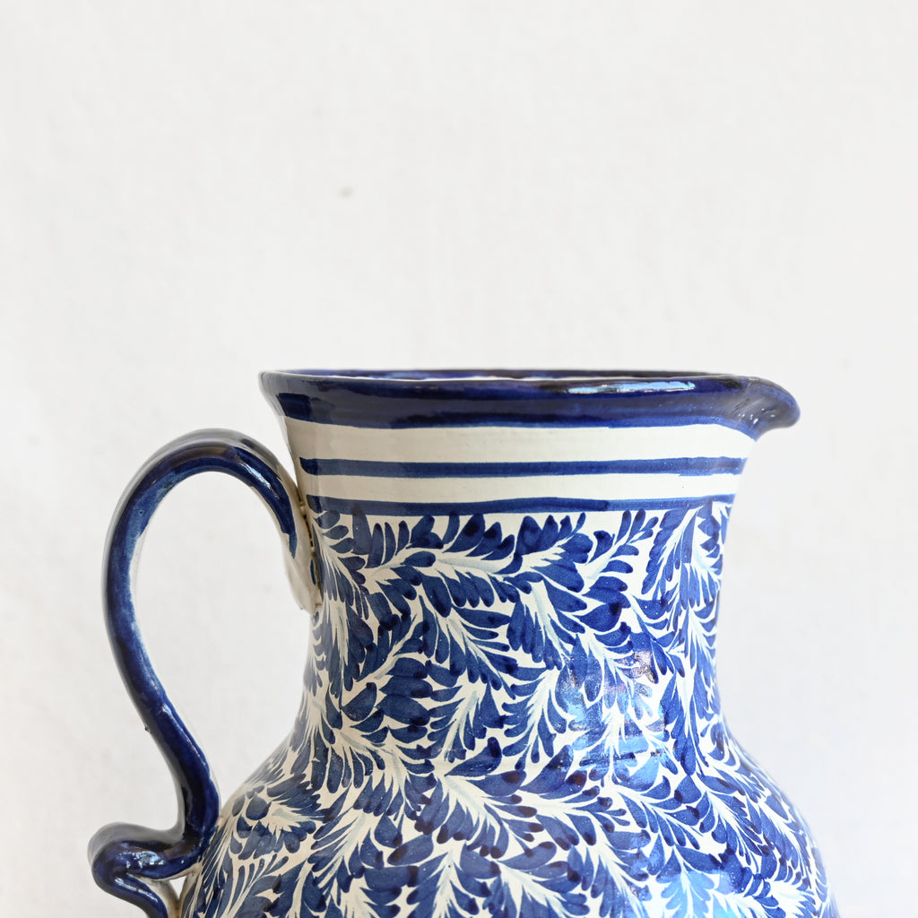 Vintage Ceramic Pitcher Hand Painted Blue and White