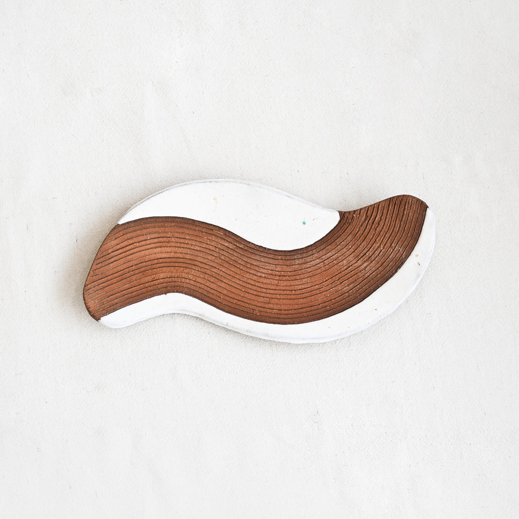 Terracotta and White Curved Ceramic Tray