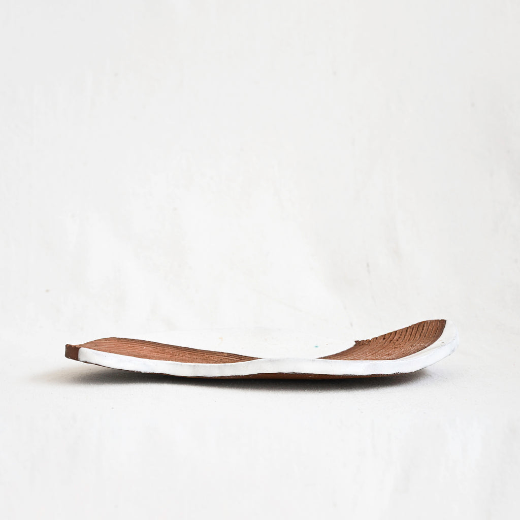 Terracotta and White Curved Ceramic Tray