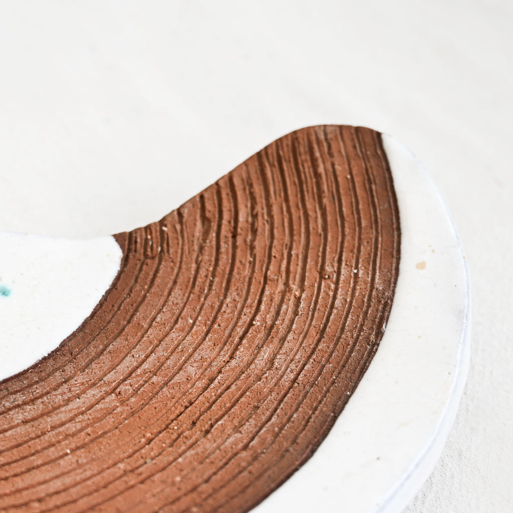 Terracotta and White Curved Ceramic Tray