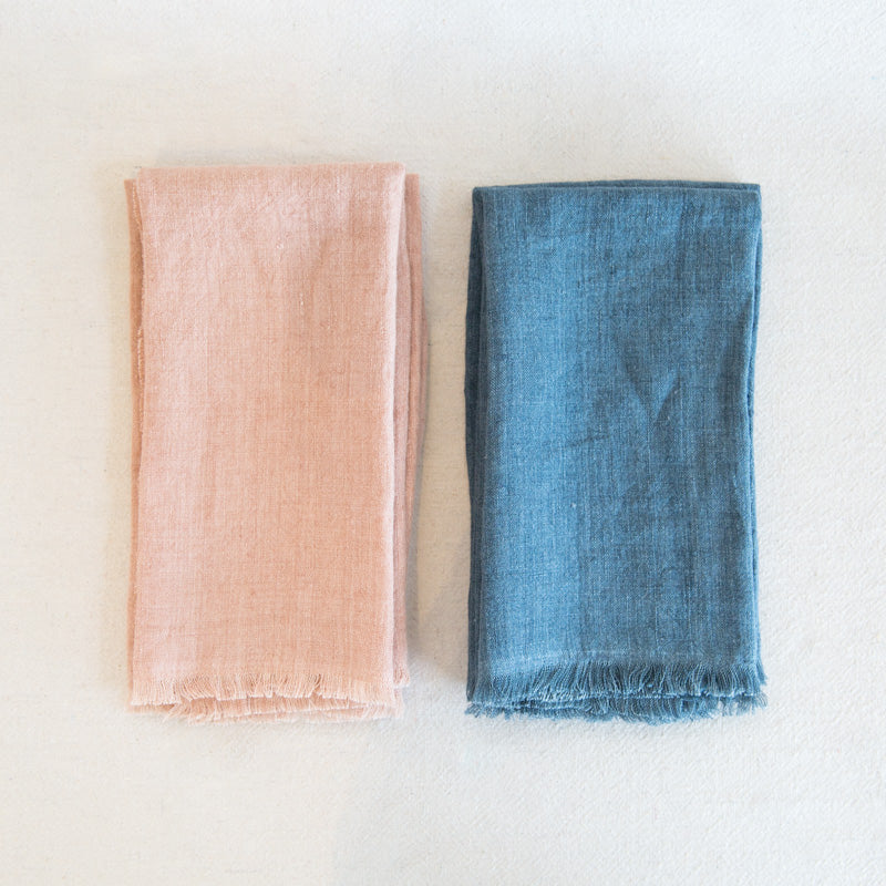 Stone Washed Linen Napkin - Blush and Denim Blue