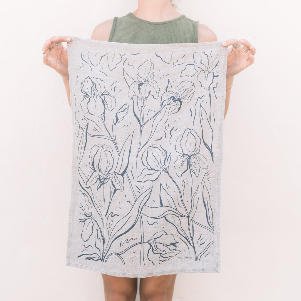 Iris Tea Towel - Flax