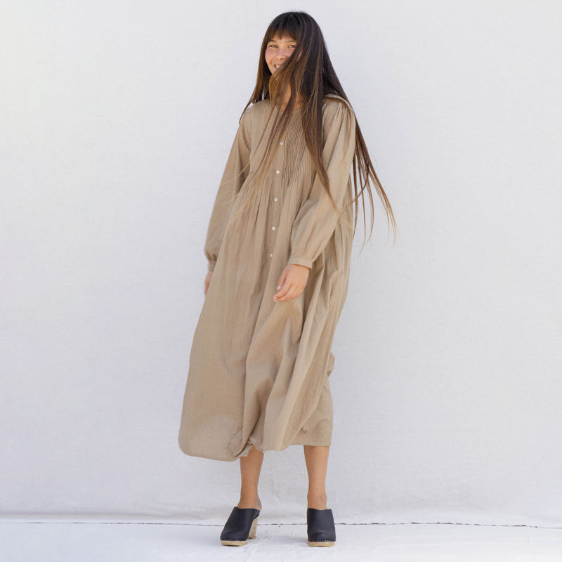 Khadi Cotton Plant Dye Dress - Camel