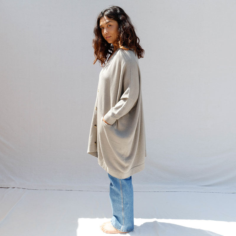 Wide Button Cardigan - Stone