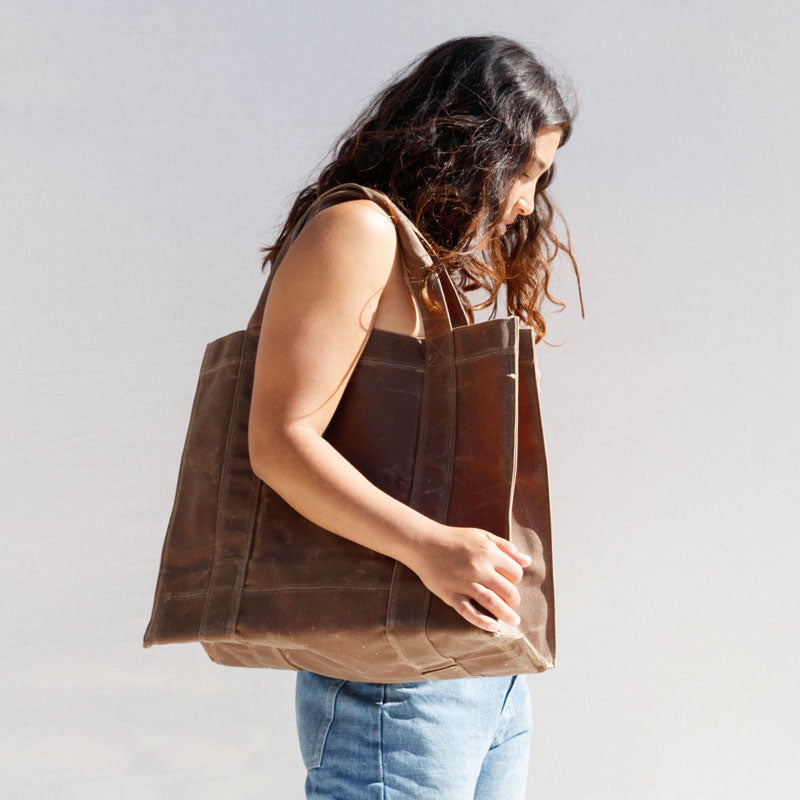 Small Lot Waxed Tote - Brush Brown