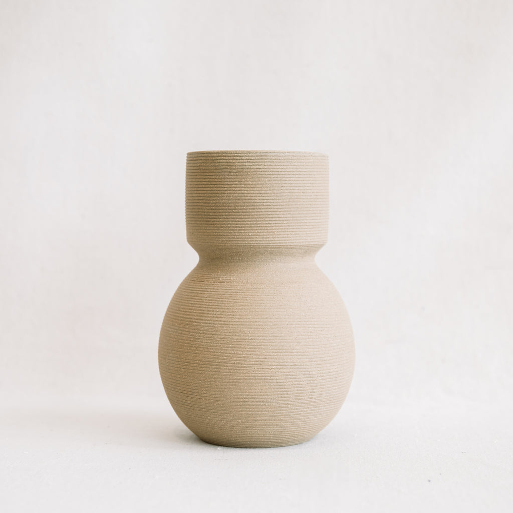 Ribbed Sand Straight Lip Vase