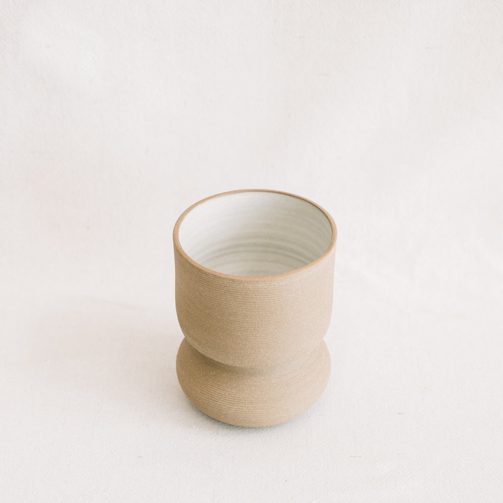 Ribbed Sand Straight Lipped Small Vase