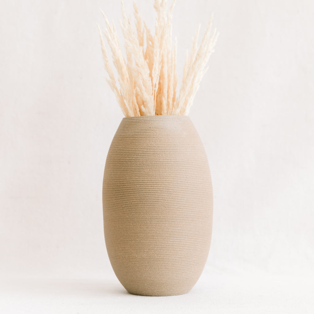 Ribbed Sand Tall Bulb Vase