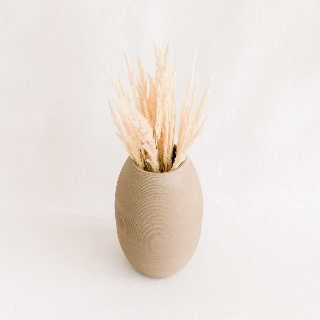 Ribbed Sand Tall Bulb Vase