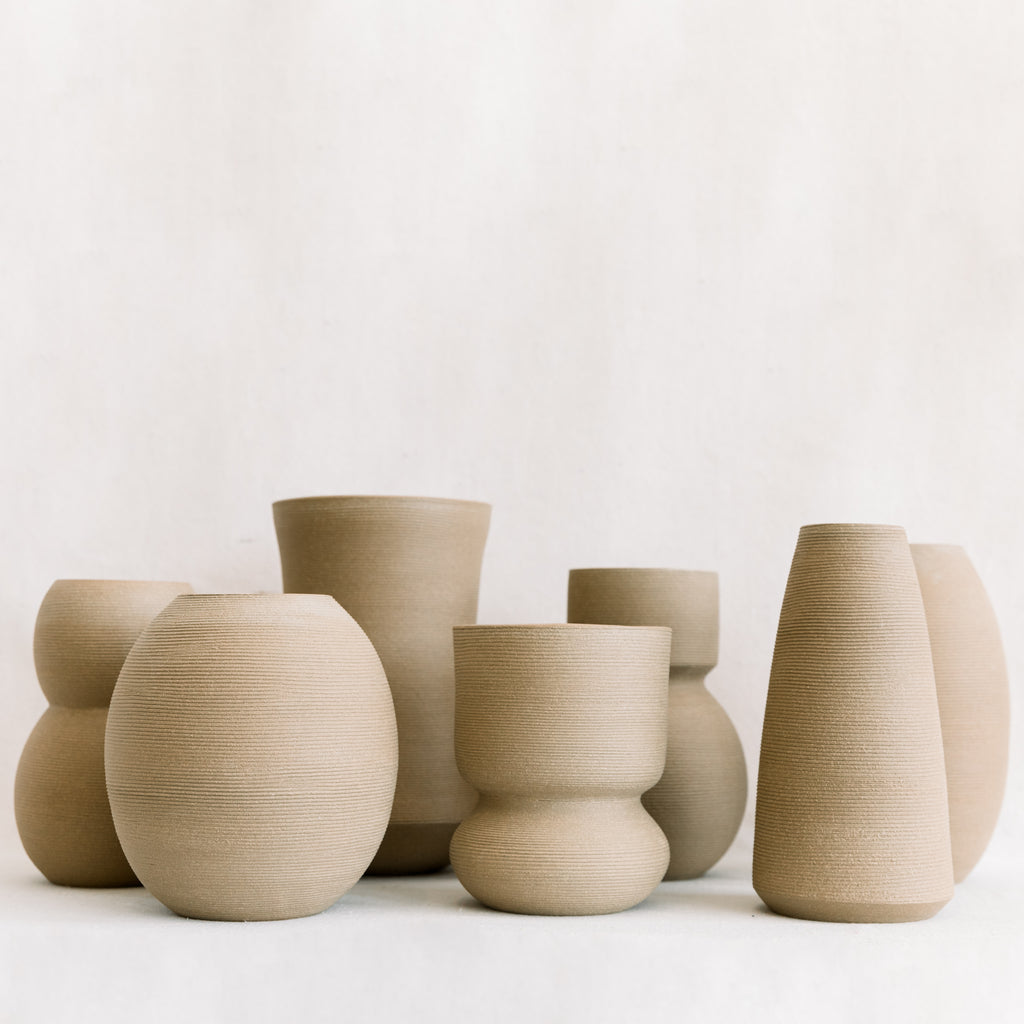Ribbed Sand Straight Lip Vase