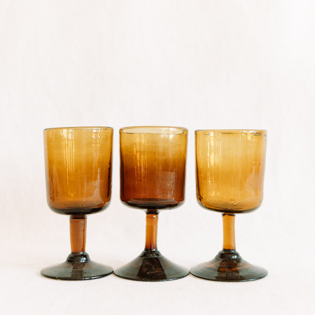 Vintage Amber Brown Short/Small Water Glasses 3.75” Tall - Set Of 3