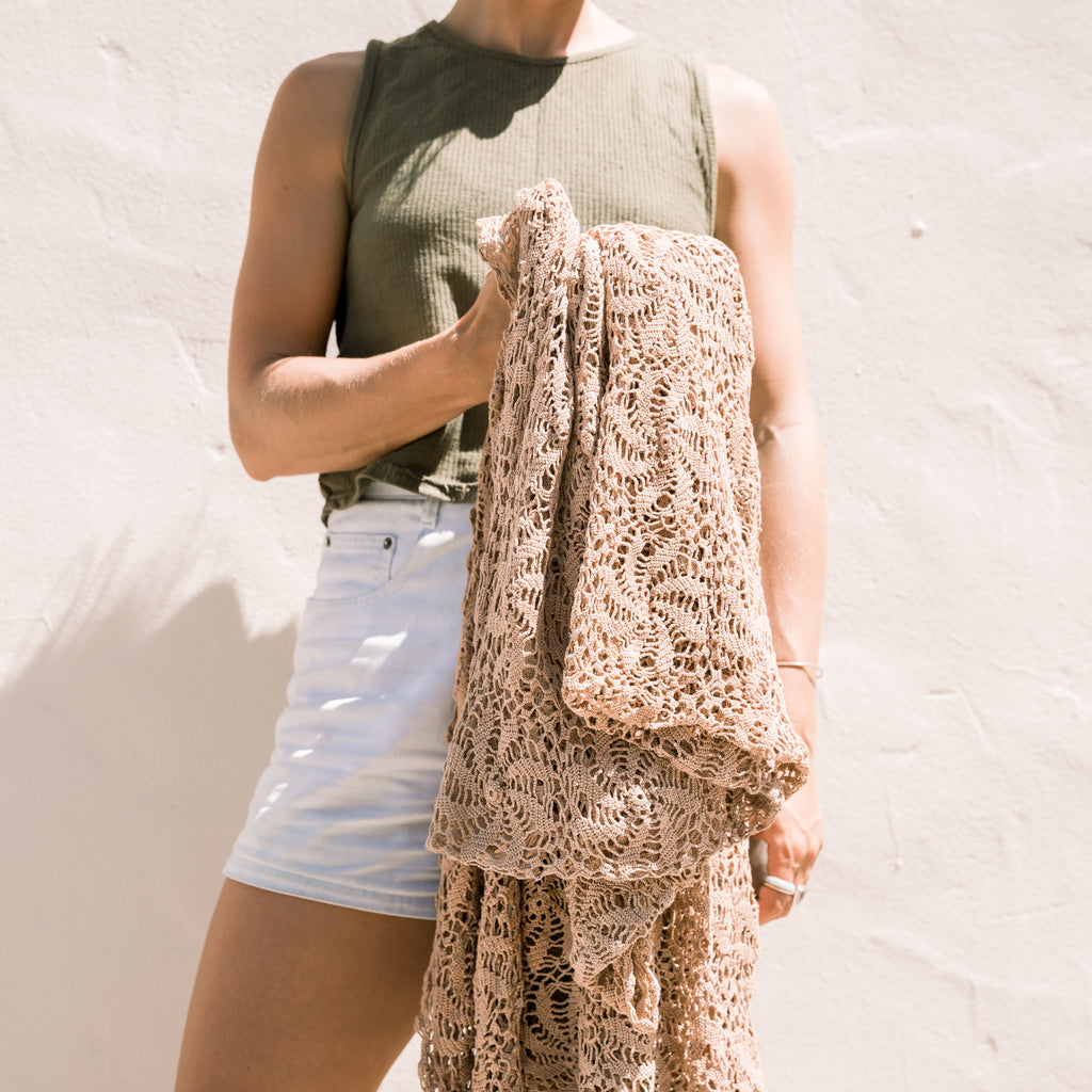 Vintage Mauve Crochet Throw